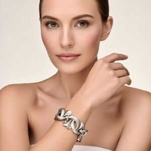 Vintage CORO Signed Chunky Silver Tone Art Deco Style Bracelet textured  Size 7